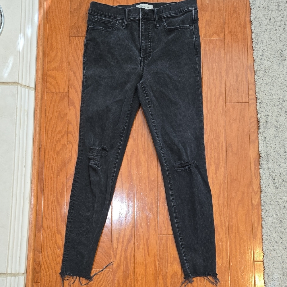 🖤 Madewell Black Distressed Skinny Jeans | 9” High Rise | Size 31 | Stretch
